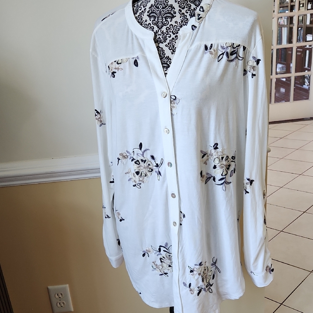 Embroidered Floral Button Down Shirt